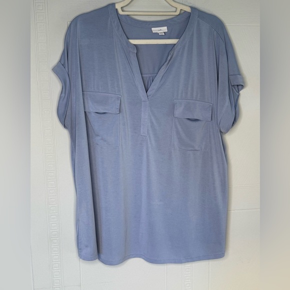 J. Jill Relaxed Fit Light Blue V-Neck Short Sleeve Pocket Tee Size XL Oversized - Picture 1 of 12